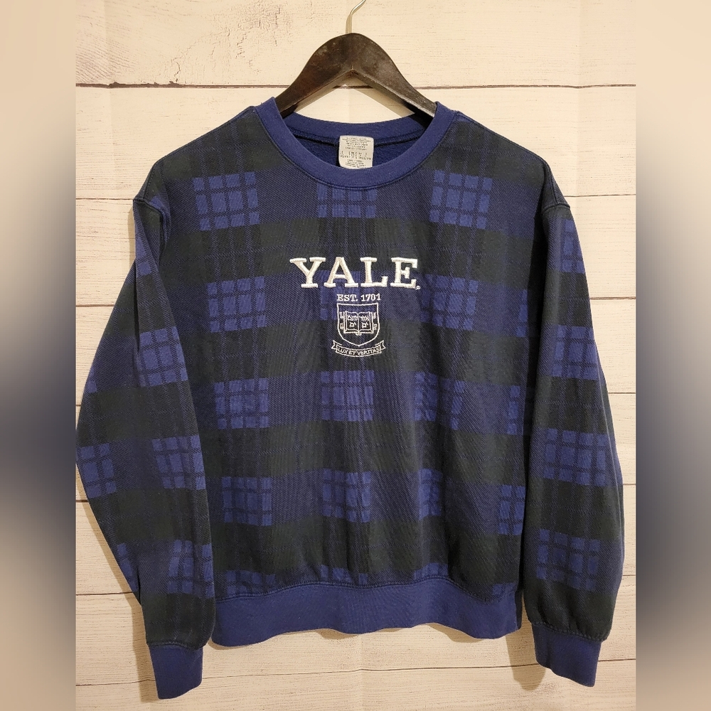 Yale University Plaid Sweatshirt Size Small Vintage Blue Green